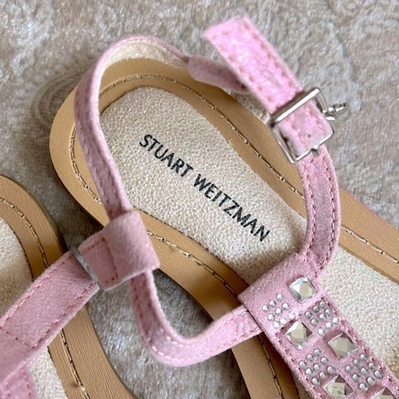 Brand New Stuart Weitzman Rose Pink Ankle Strap Padded Girls Sandals Beaded Gems - Picture 2 of 15
